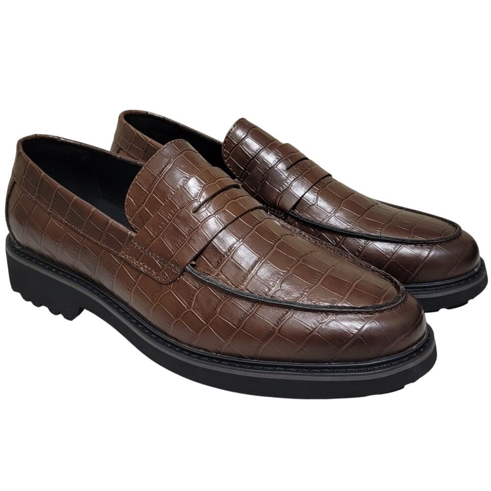 INC INTL Concepts Men Vance Slip On Penny Loafers Size US 8M Chestnut Croc